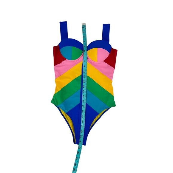 Paper London NWT LangKawi Bold Rainbow Colorblock One Piece Underwire Swimsuit - Picture 11 of 16